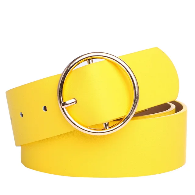 New Fashion Gold Round Metal Circle Belt Female Gold Silver Black White PU Leather Waist Belts