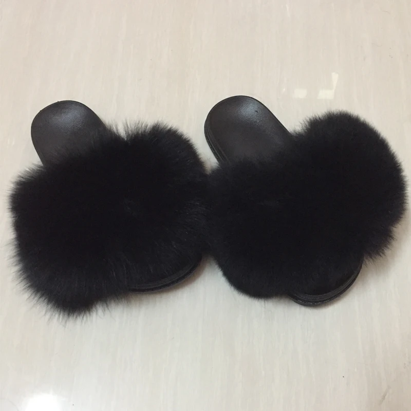 

Women Fur Slippers Luxury Real Fox Fur Beach Sandal Shoes Fluffy Comfy Furry Flip Flops