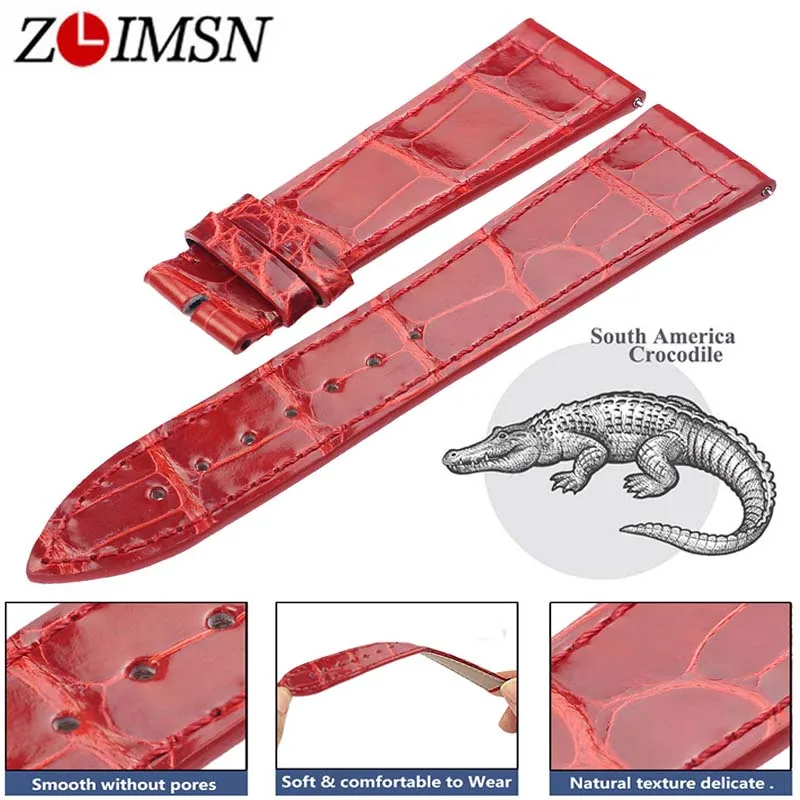 

ZLIMSN Crocodile Leather Strap Quick Installation for Men's Women Blue Red Luxury Alligator Watch Bands Size 12mm-26mm 38mm-42mm