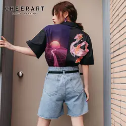 Чирарт Harajuku уличный с короткими рукавами блузка женская летняя Свободная рубашка Топы с принтом и блузки 2019 модная одежда