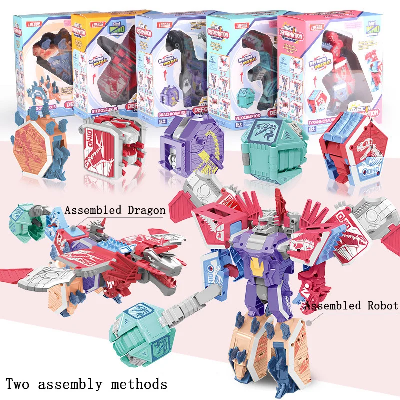 

New Kids Transformation Toy Boy Birthday Gifts Assembled Dinosaur Rangers 5 in 1 Deformation Robot Model