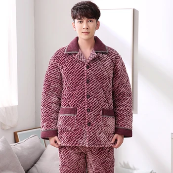 

Winter 3 Layers Quilted Pajamas Warm Men Thick Flannel Pajama Sets Luxury Sleepwear Pattern Suits Men Casual Home Clothes Pijama