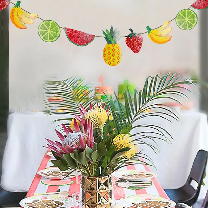 Летние фрукты тематические праздничные бумажные баннер с днем рождения малыша Гавайи Луо вечерние Украшенные Семья вечерние платья для свадебных торжеств украшения
