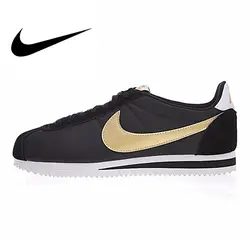 Оригинальная продукция Nike CLASSIC CORTEZ нейлон Для мужчин работает Уличная обувь, кроссовки обувь черный и золотой легкий дышащий материал с