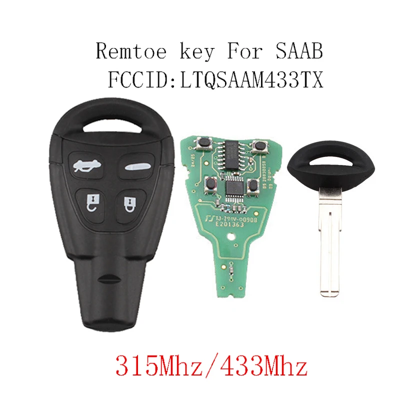 

433/315Mhz Smart Remote Key For SAAB 9-3 9-5 2003 2004 2005 2006 2007 2008 2009 2010 LTQSAAM433TX Keyless Fob with PCF7946Chip