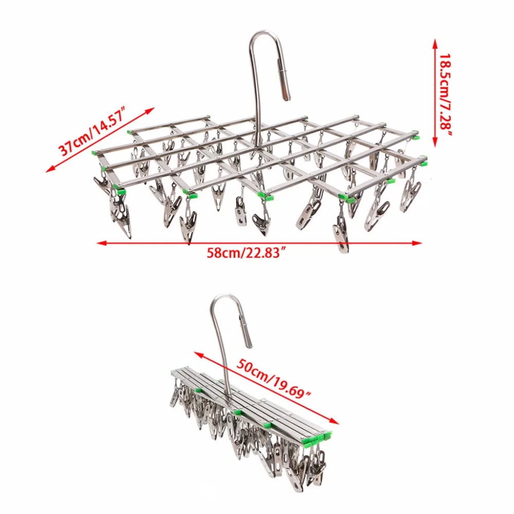 Высококачественная ветрозащитная бельевая вешалка для носков, складная подвесная Вешалка из нержавеющей стали, 35 прищепок, сушильные стеллажи для улицы