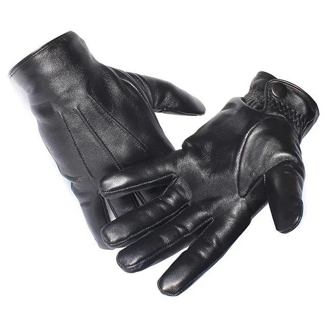 Gours Mens Genuine Leather Gloves Real Sheepskin Black Touch Screen Gloves Button Fashion Brand Winter Warm Mittens New GSM050 -