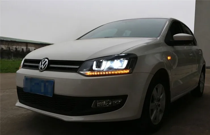 Для VW polo фары U angel eyes 2011- для VW polo Bi-xenon двойной объектив HID комплект автомобиля Стайлинг Головной фонарь дизайн led drl