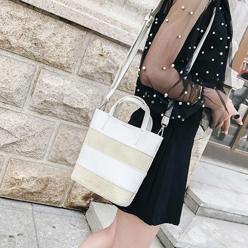 Summer Fashion Women Panelled Straw Bags INS Popular Female Beach Casual Handbag Ladies Exquisite Weave Shoulder Bag Tote SS3397 (20)