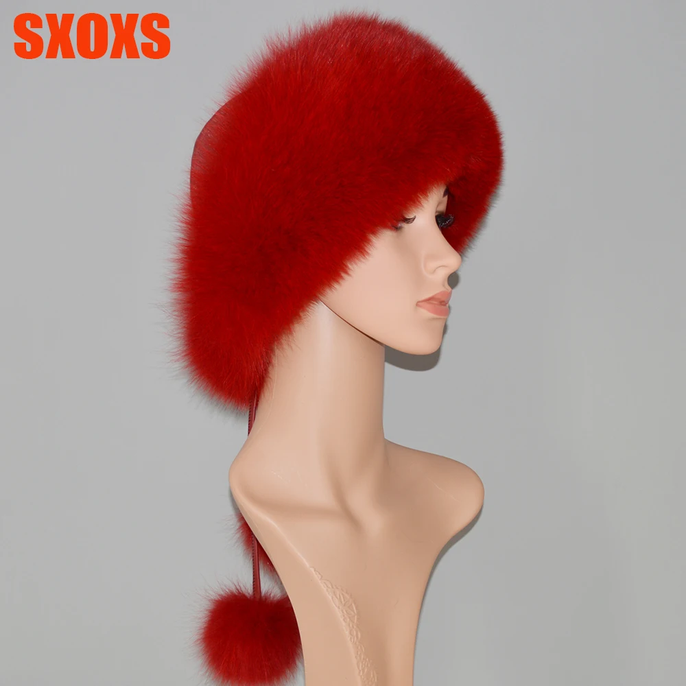 

2019 New Luxury Winter Russian Natural Fox Fur Hat Female Models Warm Quality Good 100% Authentic Fox Fur Hat