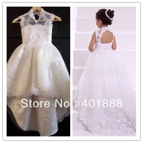 Cap Sleeve White Lace Lique With Long Trail Backless Flower Cap Sleeve White Lace Lique With Long Trail Backless Flower Dress