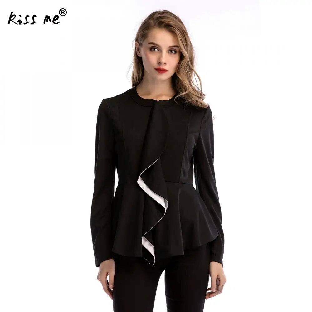 Cotton Women Black Coat Spring Autumn Lady Long Sleeve Slim Jackets