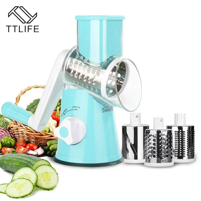 

TTLIFE Multifunction Vegetables Cutter kitch 3 Stainless Blade Grater Round Mandoline Slicer Potato Slicer Kitchen Gadgets