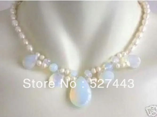 

Wholesale Blue Fire Opal And Freshwater Pearl Cluster Necklace (A0502)