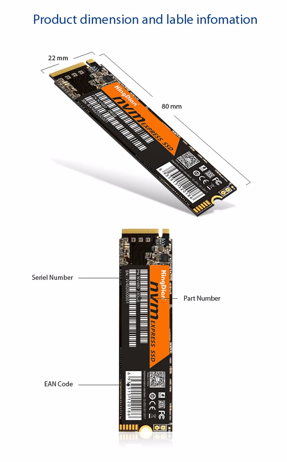 (NV480 240GB)KingDian 2280 M.2 NVME 240GB 3D Nand Flash SSD PCIE Internal SSD Disk for desktop with three years warranty. -