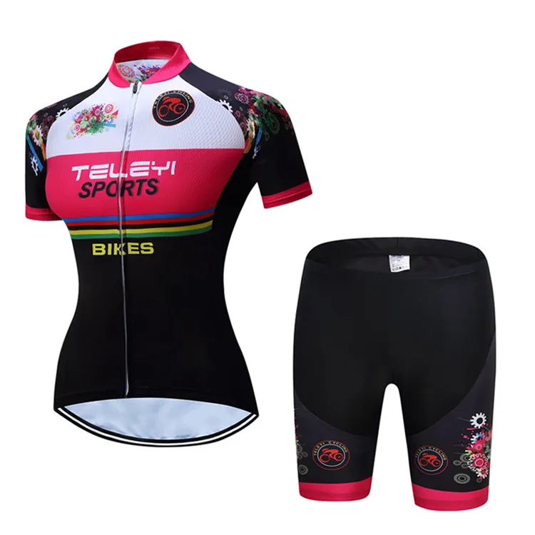 3 Black with Fashion Flower Printing Bicycle Jersey Set Outdoor Sportswear Short Sleeve Suite Quick Dry Ropa Ciclismo (8)