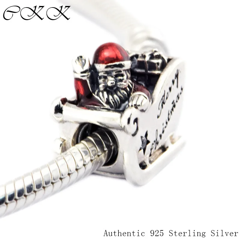 

Authentic 925 Sterling Silver Sleighing Santa Beads With Translucent Red Enamel Fit Bracelets DIY Fine Jewelry YL485