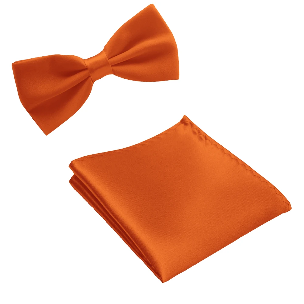 Шелковый однотонный деловой галстук-бабочка для мужчин, винтажный фиолетовый резной Модный галстук-бабочка, черный Свадебный галстук-бабочка, карманный квадратный платок, набор - Цвет: Orange