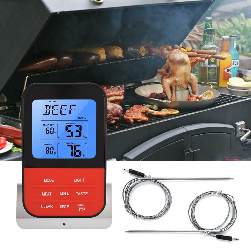 LCD Digital Food Thermometer termometro with Dual Probe Sensors Timer