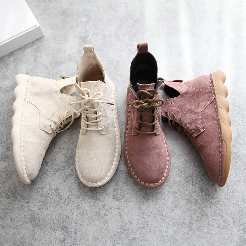 

2019 autumn and winter retro laces plus velvet booties flat bottom Mori suede students wild Martin boots women's casual boots