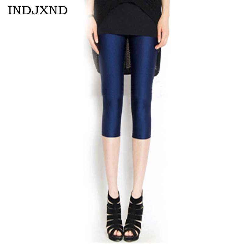 

INDJXND Spring Summer Gloss Seven Leggings Women Mid Joker Women's Fashion Thin Elastic Force Fluorescent Color Lady Legging