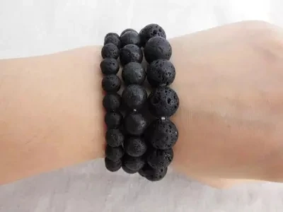 

punk Black Lava Rock Beads Bracelets Natural Stone Volcanic Stretch Men Bracelet Elastic Pulserase Diy Jewelry Expandable Gem