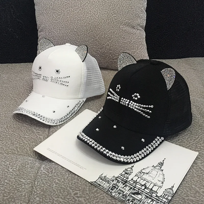 

Summer Lovely Fashion Water Drill Parents and Sons Korean Chao-inlaid Diamond Net Cap Bright Sunshade Duck Tongue Cap