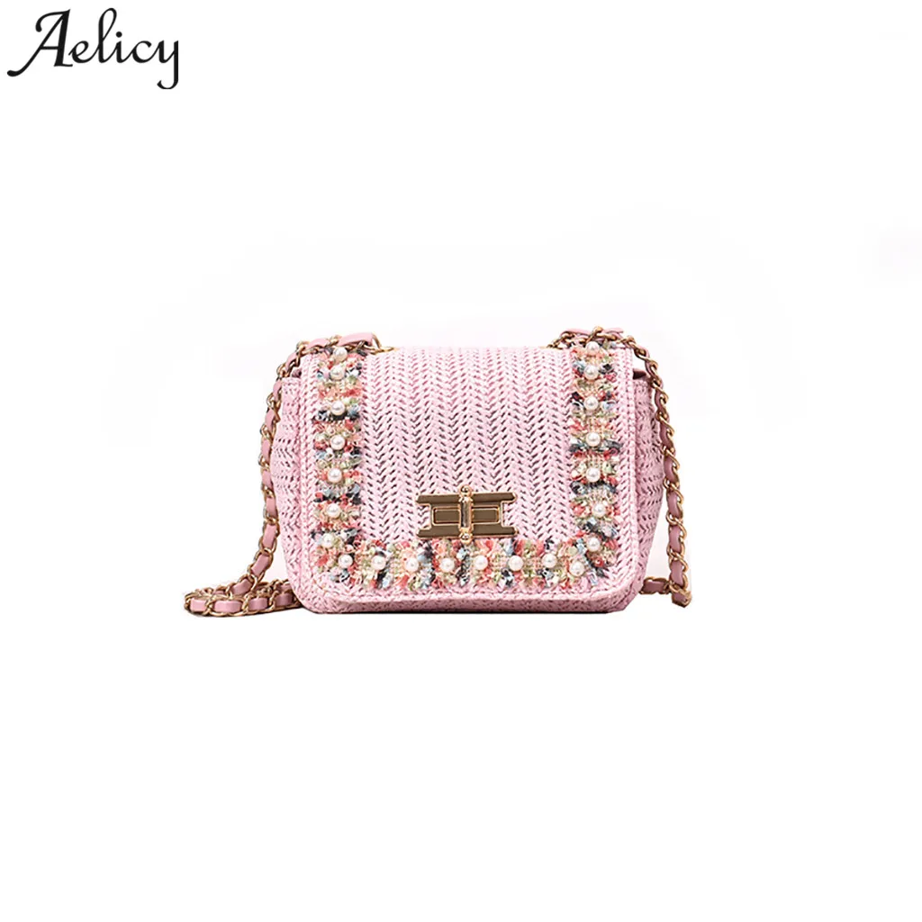 

Aelicy lady luxury handbag Wild Pearl Chain Women Shoulder Bags Fashion Straw Shoulder Bag torebki damskie 2019 new dropshipping