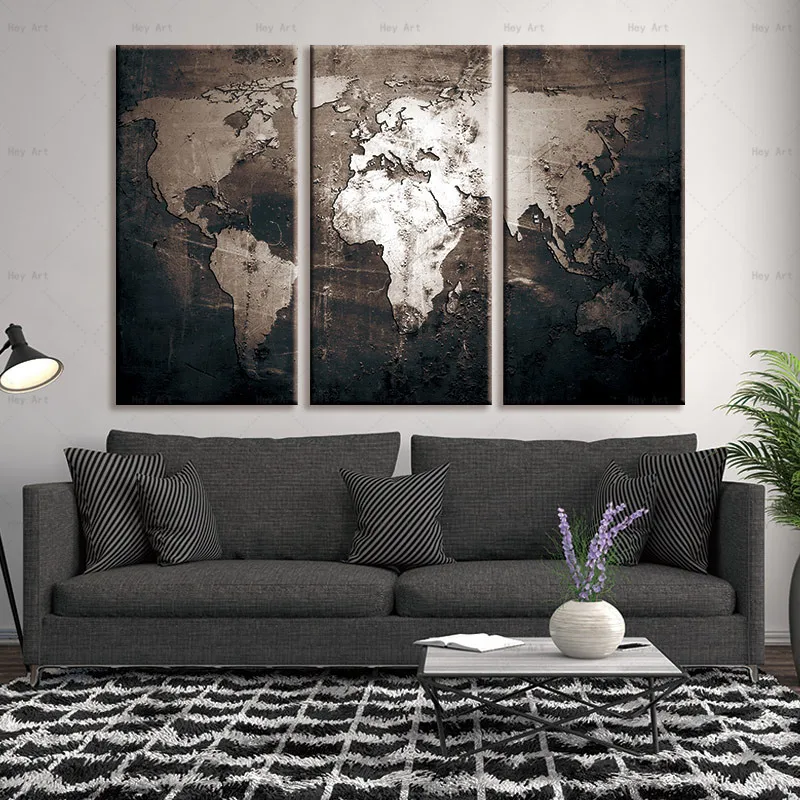 

3 Panels Abstract Canvas Posters and Prints World Map Wall Art Cuadros Decorative Pictures for Living Room