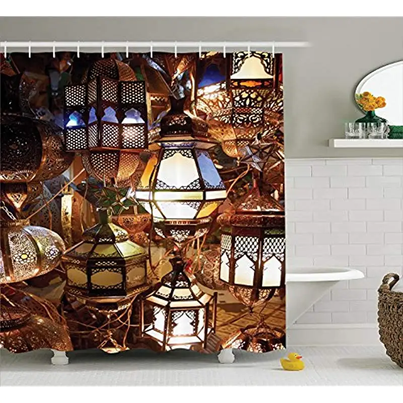 

Vixm Moroccan Shower Curtain Arabic Lanterns Souk Evening Culture Historical Traveling Destinations Fabric Bath Curtains