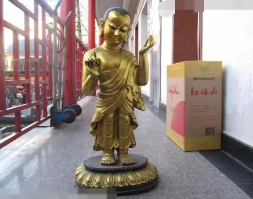 

S5306 Tibet Buddhist Folk Fane Old Copper bronze Gild Guru contemplate Buddha Statue
