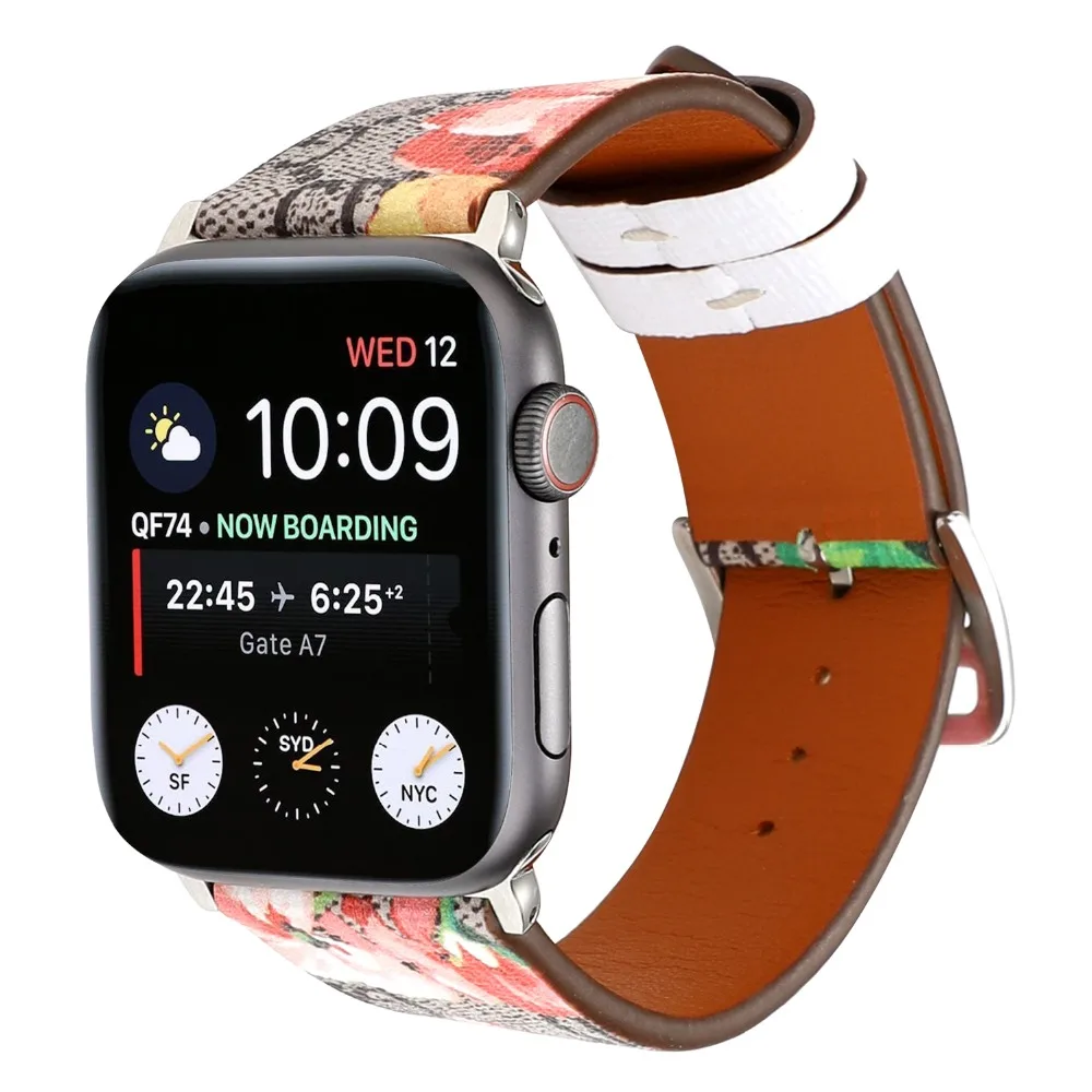 

Fashion Luxury flower leather watch band for Apple watch series 4 3 2 1 Soft leather strap for apple Iwatch 44mm 42mm 40mm 38mm