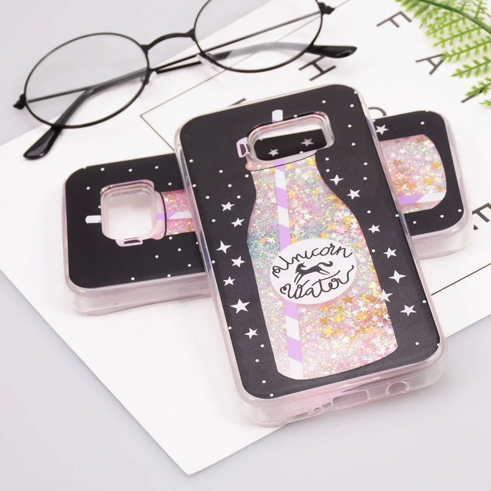 Reaoom for Samsung Galaxy S7 Edge Case Glitter Dynamic Liquid Star Quicksand Corlorful Bottle Unicorn Cover for Galaxy S7 Edge   (3)