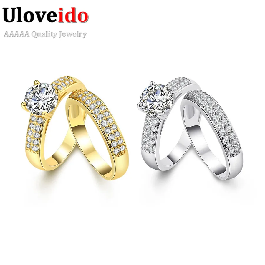 Uloveido 2 предмета Свадебные Кристалл пару колец для мужчин и женщин Подарки для женщин ювелирные изделия дружба кольцо бижутерия Ringen Обручальные Кольцо женское бижутерия KR005