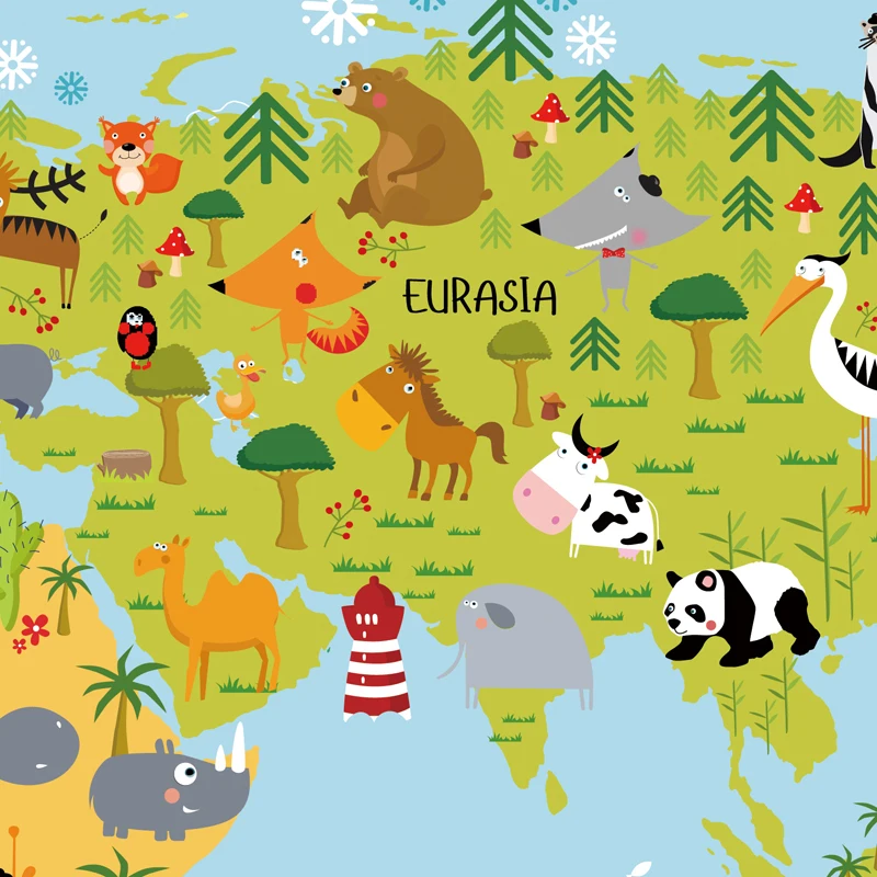 Carton World Map Poster Size Wall Decoration Large Map of The World 80x52cm Waterproof canvas map Children's Bedroom Decoration