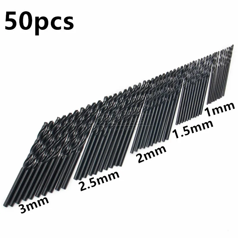

50pcs Mini Micro Drill Bit 1/1.5/2/2.5/3mm Black Tool Set For Wood, Plastic And Aluminum