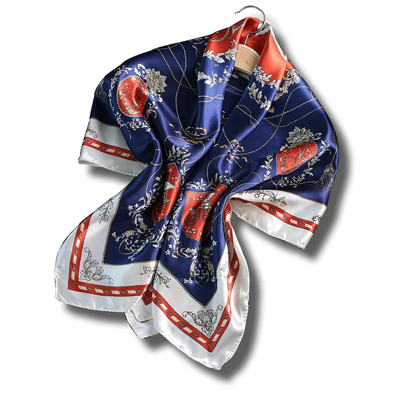 

2019 New Women's Square Silk Scarf Fashion Shawls and Wraps Soft Print Small Office Scarf Hijabs Headband Neckerchief 90*90CM