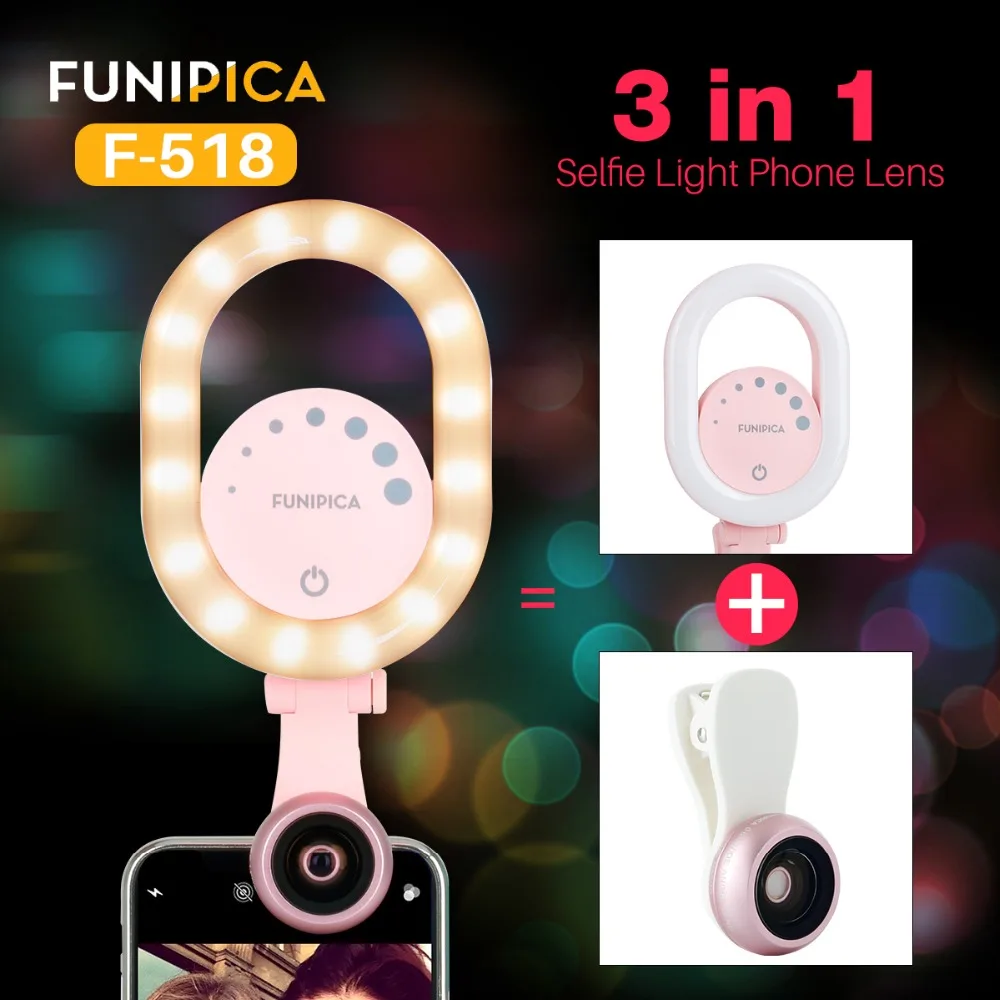 

Selfie Ring Light Celular Photography USB Rechargeable Wide Angle Lens for iPhone 8 Smartphone Youtube Live Streaming