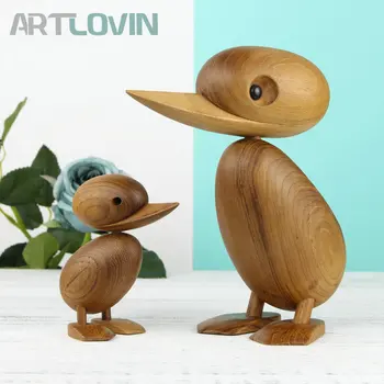 

Nordic Oak Wooden Duck Abstract Teak Wood One Couple Creative Doll Lovely Gift Nature Wood Animal Ornaments Decoration Figurines