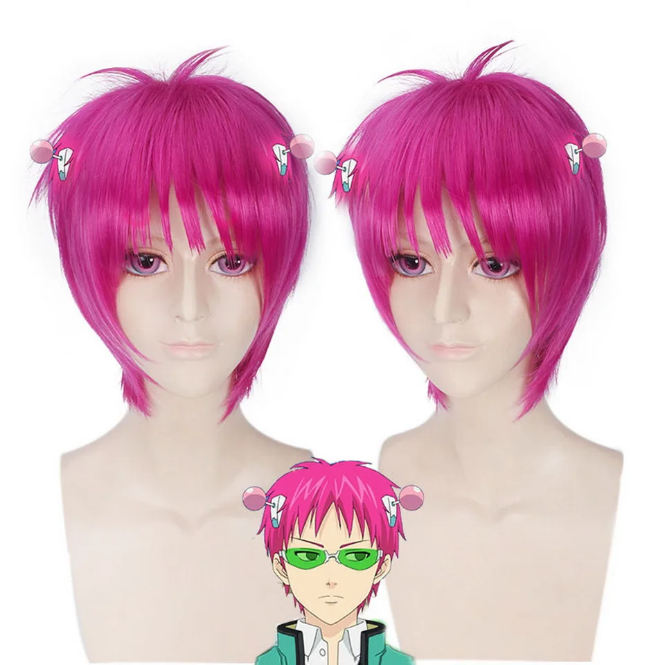 Парик для косплея Saiki Kusuo no sai-nan Straght мужской Короткие Розовые синтетические