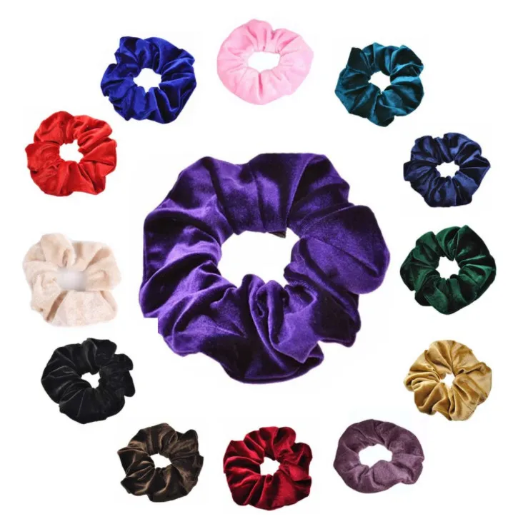 

500pcs Solid Lady Hair Scrunchies Ring Elastic Hair Bands Pure Color Bobble Sports Dance Velvet Soft Charming Scrunchie Hairband