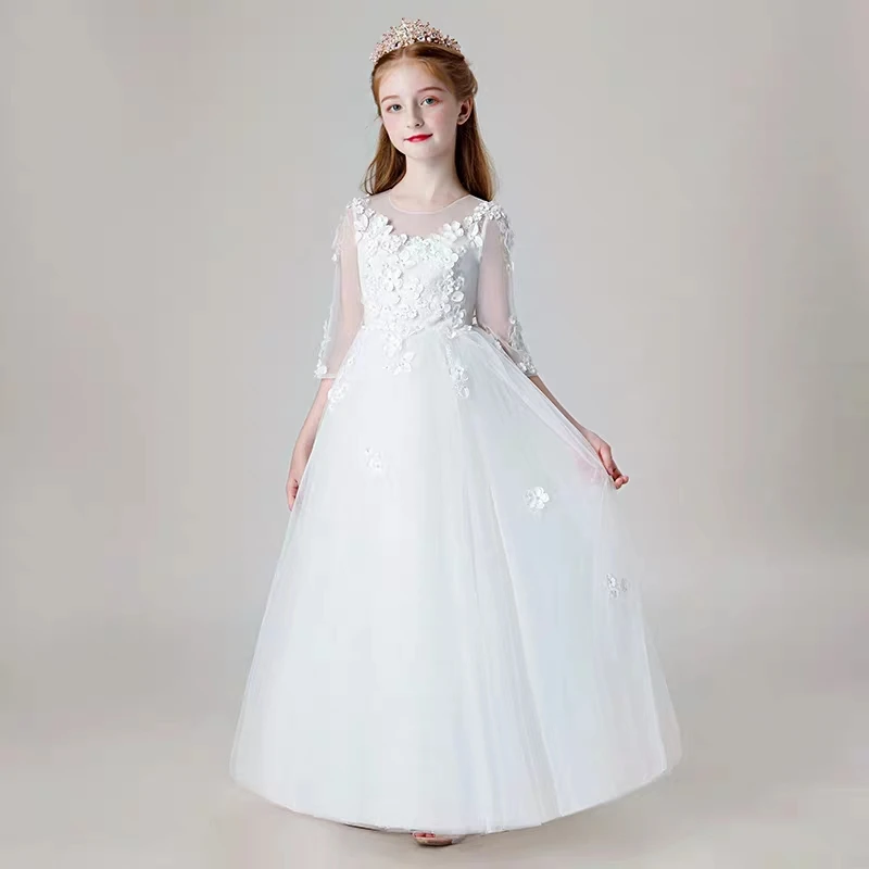 white style 6 Роскошное белое платье принцессы для девочек 3-14 лет на день рождения и свадьбу; длинное платье модельного шоу; праздничное платье на фортепиано - Цвет: white style 6