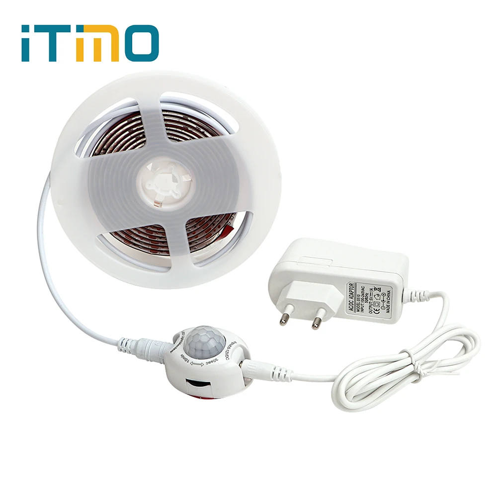 

ITimo Motion Sensor Bed Tape Night Lights with Automatic Shut Off Timer Flexible LED Strip light Wardrobe Cabinet Lamp 2M 60LEDs