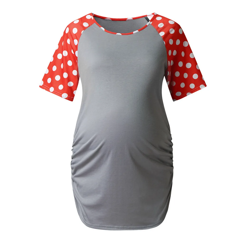 Новинка 2019, рубашка для беременных, женская блузка в горошек с коротким рукавом и круглым вырезом, одежда Zwangerschaps Kleding, модные топы для