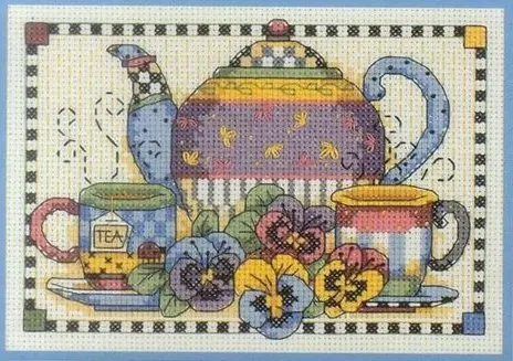 CS-702 counted cross stitch kit tea teapot flower Dim 6877.jpg