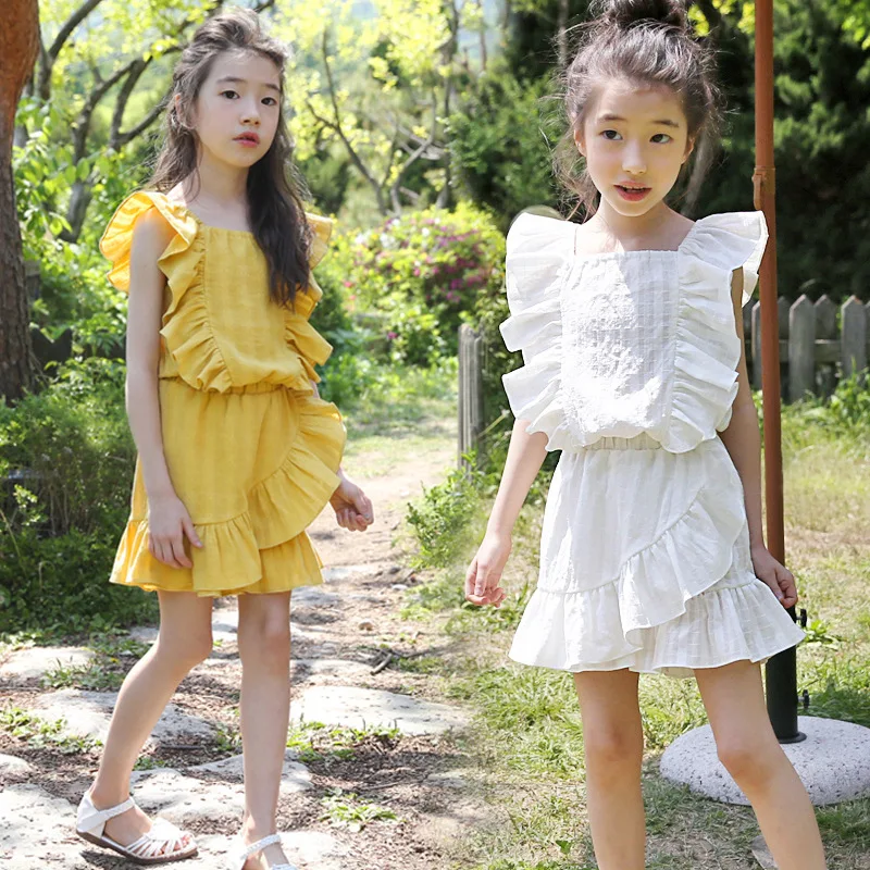 

Summer Girls Set 2019 Baby Cotton Set Vest + Ruffles Skirt Pants Kids Two Pieces Set Children's Holiday Suit Toddler Suit,#5224