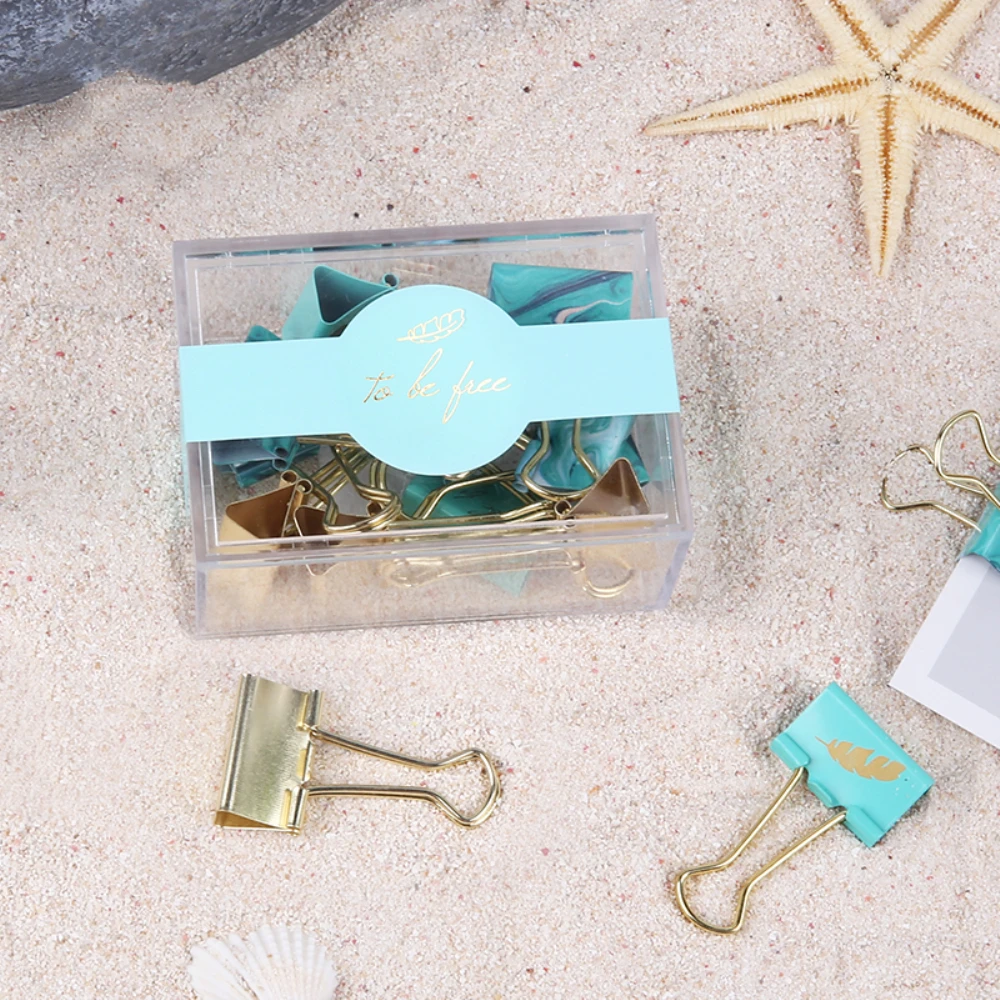 light blue medium metal binder clips gold paper clamp
