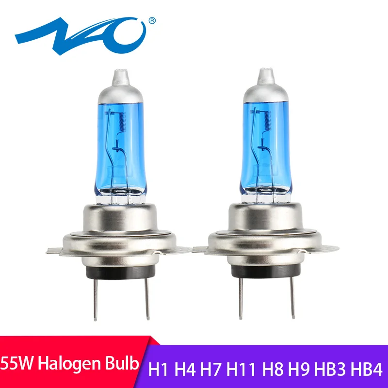 NAO 2x h7 галогеновые лампы для Фар h4 H11 55 Вт Светильник лампы для автомобиля 12V HB4 HB3 автомобилей головной светильник H1 H8 H9 ксенон 9005 9006 яркий