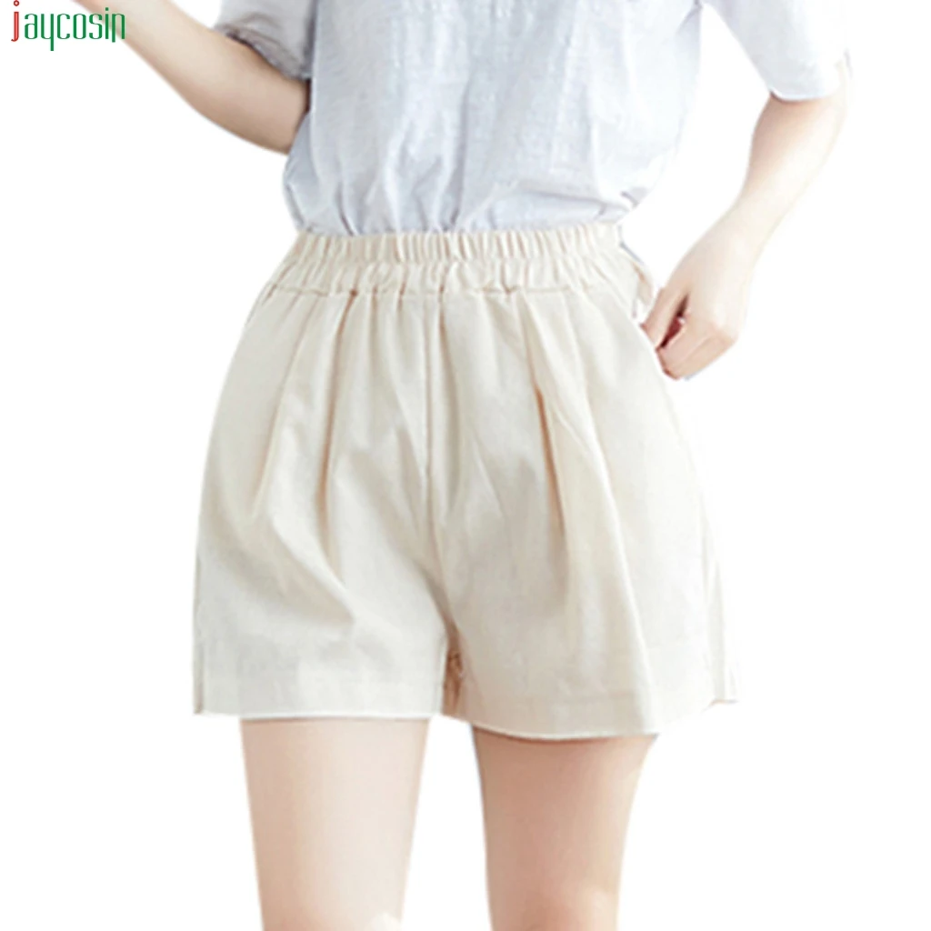 

JAYCOSIN Vintage Short Women 2019 Casual Cotton Linen shorts Women Elastic Waist Summer Slim Lady trousers women Short sexy new