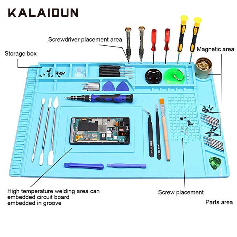 

KALAIDUN Heat Insulation Silicone Pad With Magnetic Phone Repair Tools Mat Maintenance Platform BGA Soldering Repair Station